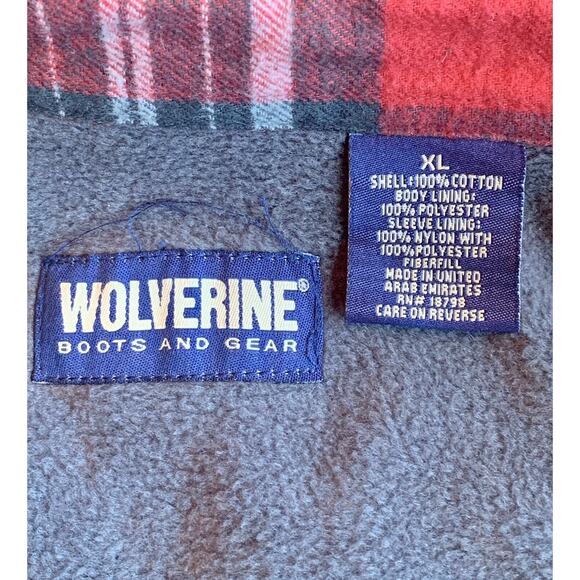Wolverine XL Red Plaid LS BF Fleece Lined Shirt/Jacket - Picture 4 of 4
